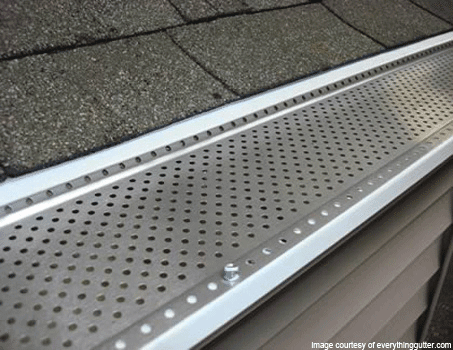 Mesh screen gutter cover on a shingle roof