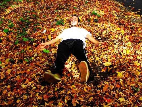 Happy Man On Fallen leaves